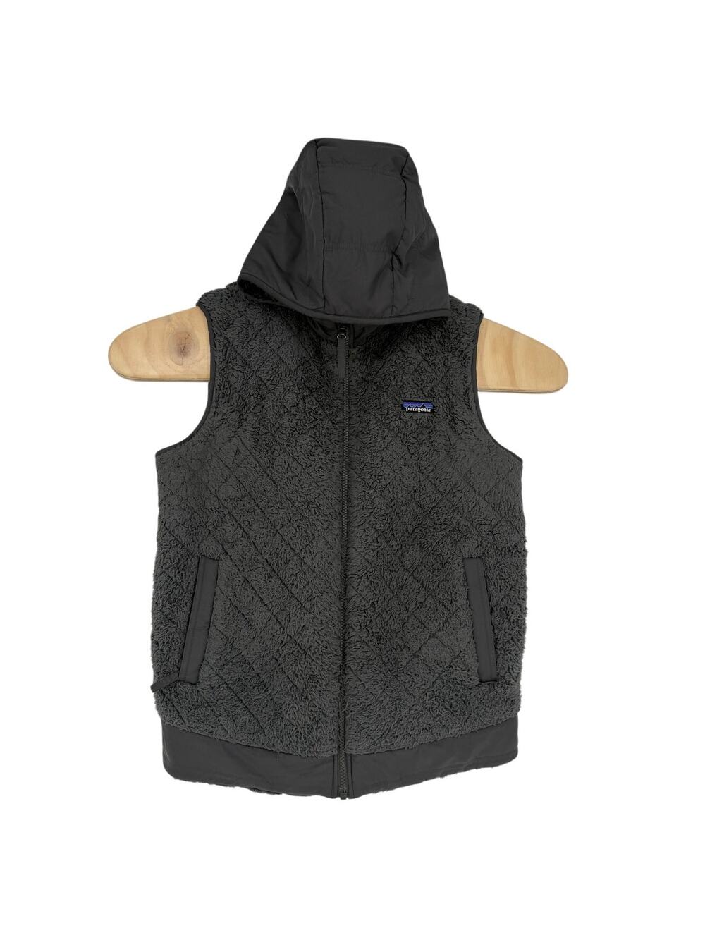 Patagonia‎ Los Gatos Hooded Vest Reversible Fleece Full Zip Large Womens Grey